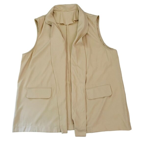 Open Front Collared Vest Womens 2XL Cream Beige Neutral Sleeveless - Picture 4 of 8